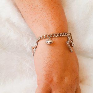 Silver Tone Football Charm Bracelet 7" Sports Jewelry